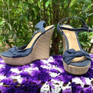 blue open toe fabric bow espadrille wedge sandals francescas sz 8